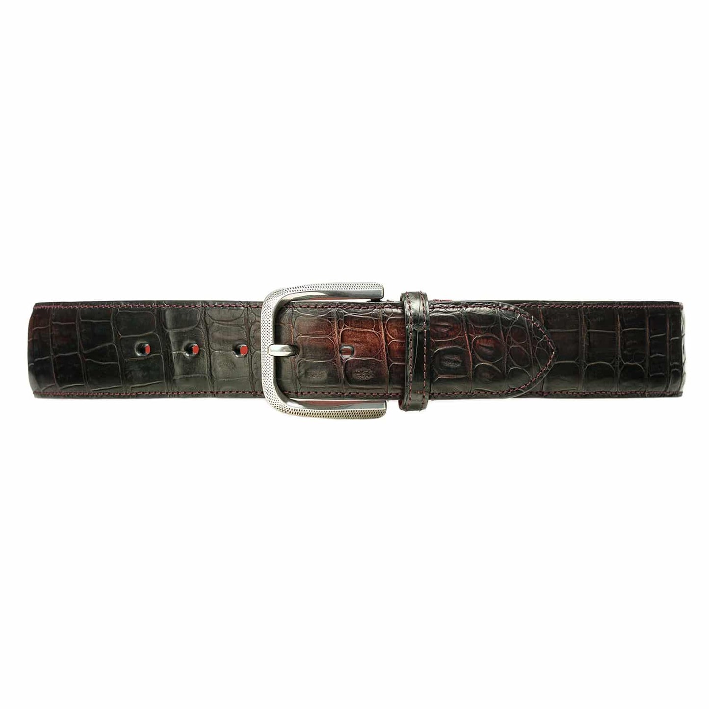 Front view of luxury belt Todeschini for man in burgundy crocodile