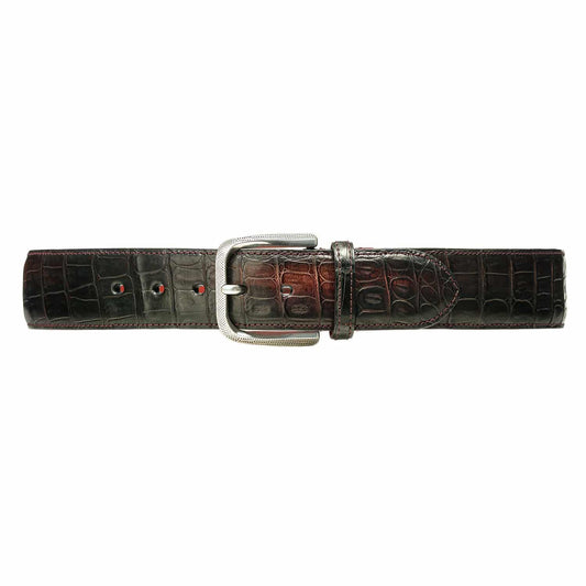 Front view of luxury belt Todeschini for man in burgundy crocodile