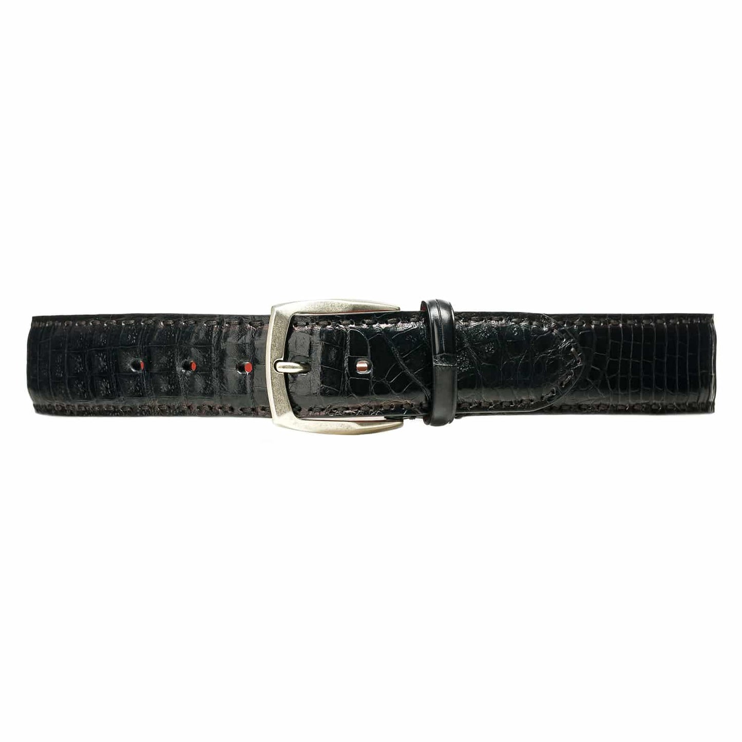 Black Crocodile Leather Belt - Stitches