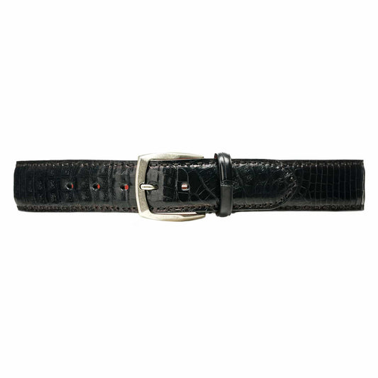 Black Crocodile Leather Belt - Stitches