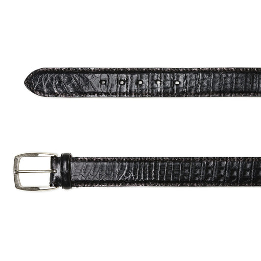 Black Crocodile Leather Belt - Stitches