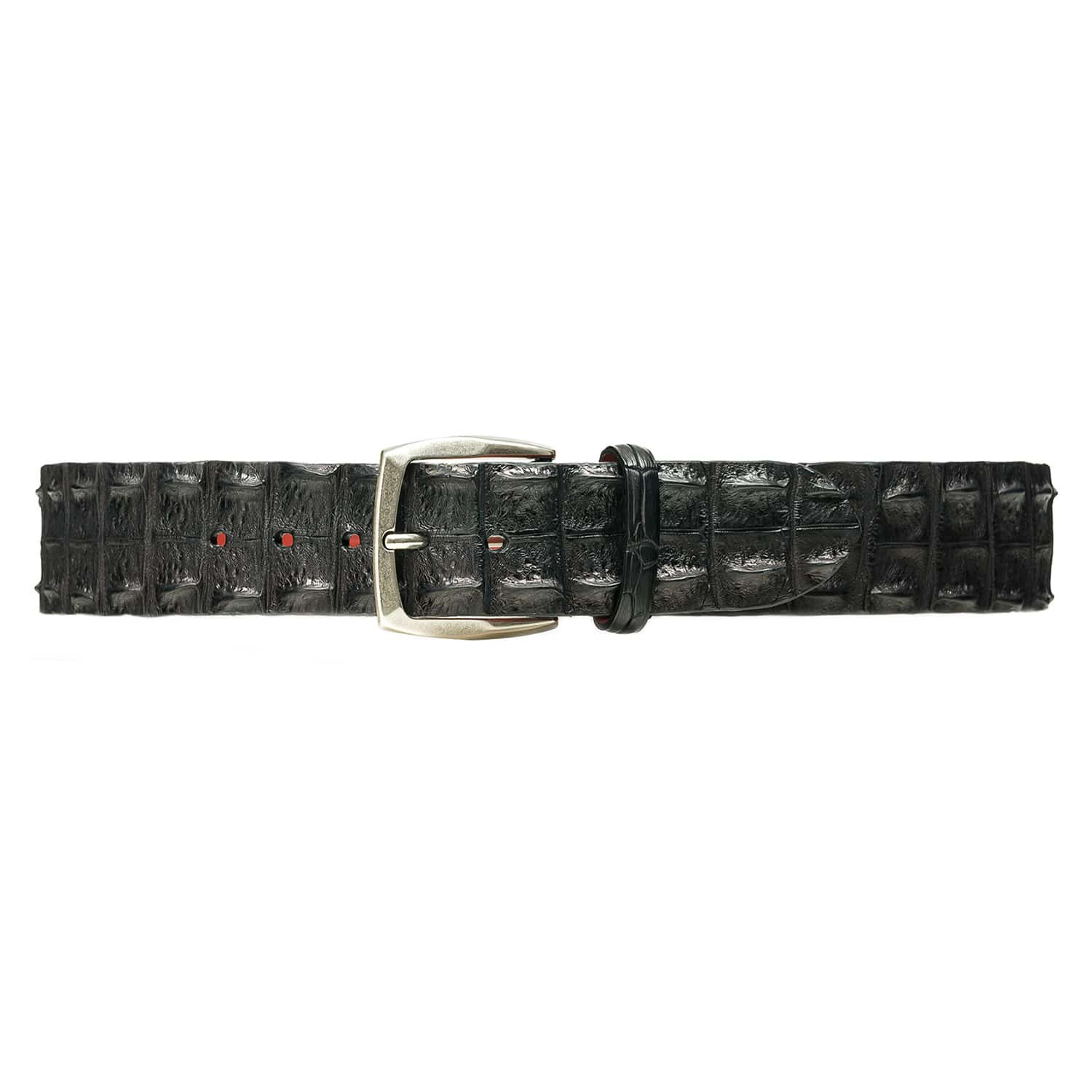 Black crocodile Hornback belt made in Italy Todeschini front view for jeans 